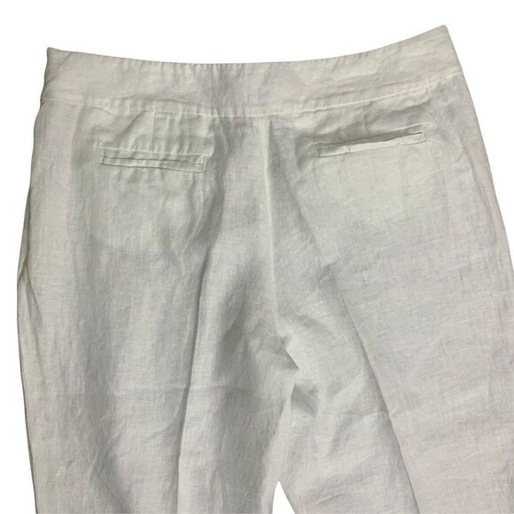 Vintage Margaret Frances Capri Pants 14 White Linen Flat Front Back Pockets Zip - Picture 4 of 5